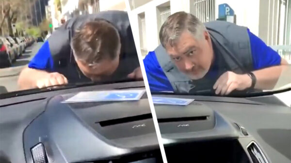 Mr. Carwash likt de motorkap van een verbaasde vrouw spic en span