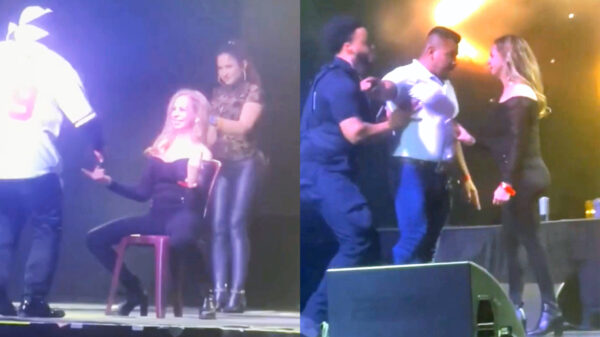 Man rent woedend het podium op omdat zijn vrouw iets teveel van Brincos Dieras' show geniet