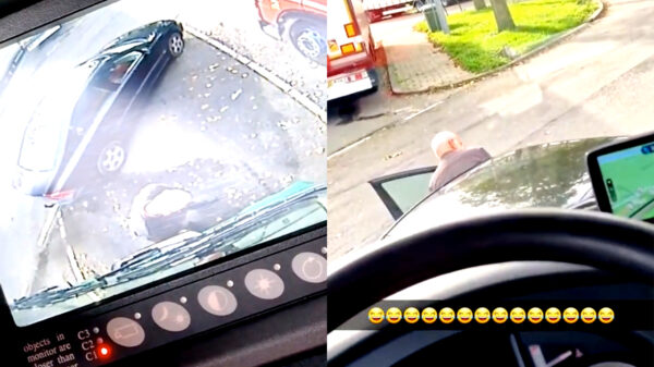 Tip van de dag: leeg nooit je blaas tegen een geparkeerde vrachtwagen