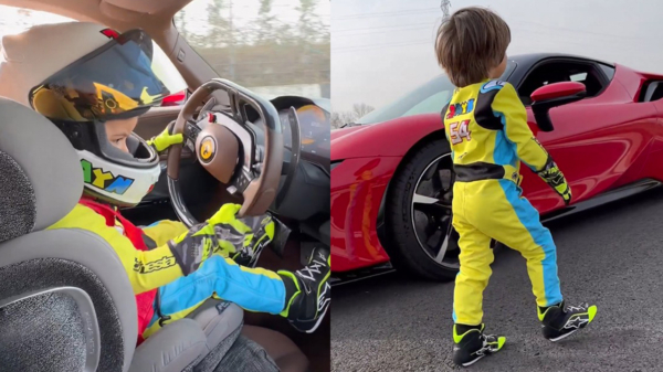 3-jarige Zayn Sofuoğlu vlamt zelfstandig in een Ferrari van papa over het circuit