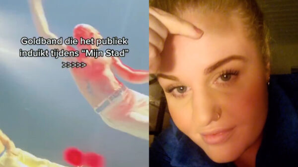 Kirsty kopt elleboog van zanger Goldband terug nadat ze het publiek in stagediven