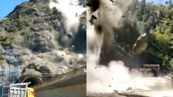 Aardverschuiving van stenen tijdens de bouw van een tunnel in Pakistan