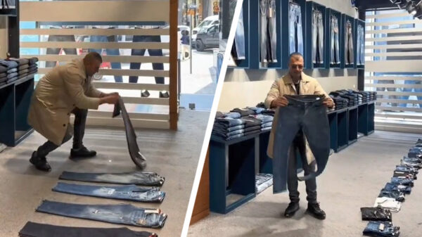 Werknemer van de maand vouwt broeken sneller dan zijn schaduw