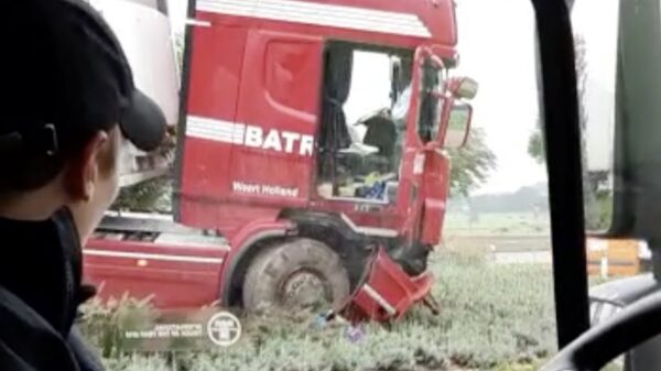 Vrachtwagenchauffeur nam "ga rechtdoor over de rotonde" iets te letterlijk