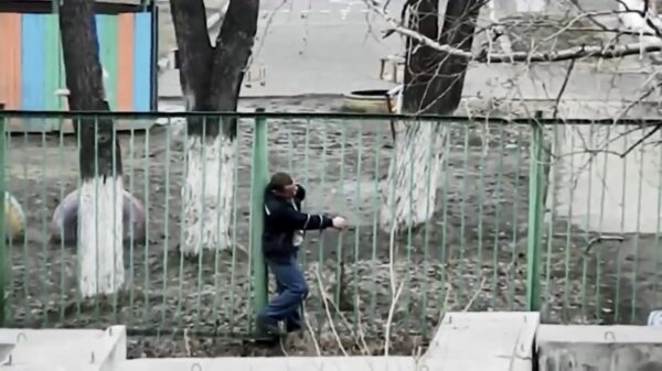 Zatlap probeert tevergeefs over een hek te klimmen