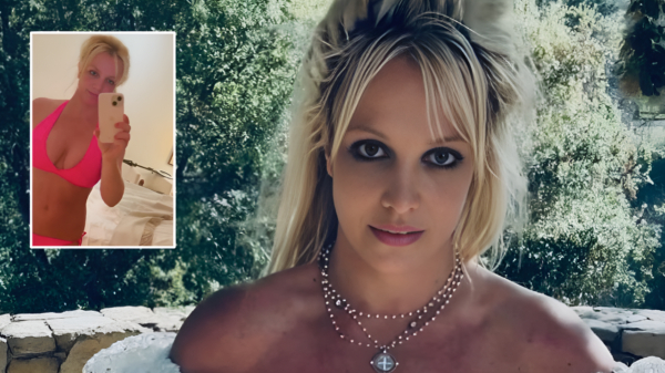 Britney heeft een nieuwe strandoutfit en showt deze trots voor de spiegel