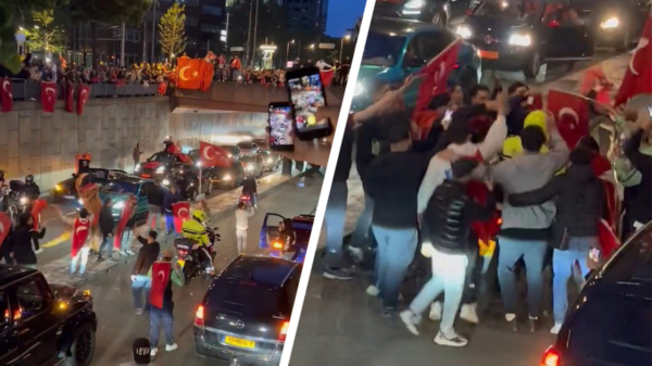 Motoragent ontsnapt aan feestende Erdoğan-aanhangers die een tunnel in Rotterdam blokkeren