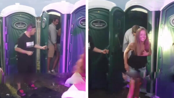 Koppeltje betrapt na intiem momentje op een festivaldixi