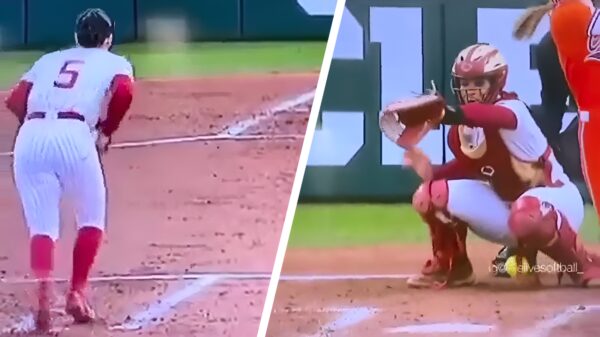 Auw: ook bij softbal komen die ballen behoorlijk hard aan