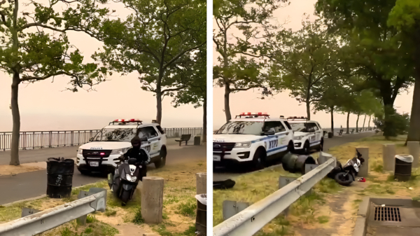 Amerikaanse scooterdief knalt tijdens politieachtervolging keihard tegen een metalen hek