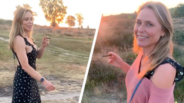Verhoogde kans op natuurbranden, maar Heleen van Royen rookt lekker een sigaartje op de hei