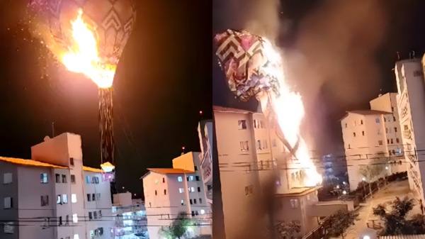 Een brandende heteluchtballon landde in Brazilië midden in een woonwijk