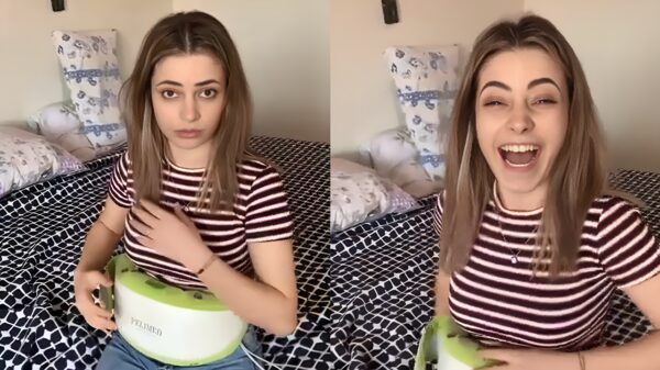 Fitgirl gaat helemaal stuk als ze een massageapparaat uitprobeert