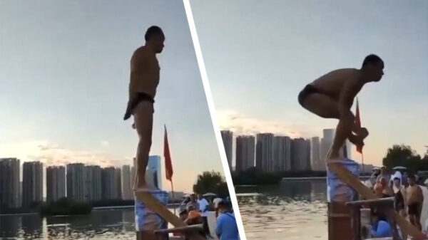 Deze mislukte achterwaartse salto zal hij zich nog wel even herinneren