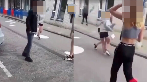 Jong kind zwaait met een mes tijdens een onschuldige ruzie op straat