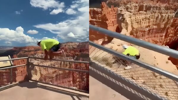 Waaghals kan sprong over een hek bij Bryce Canyon bijna niet navertellen