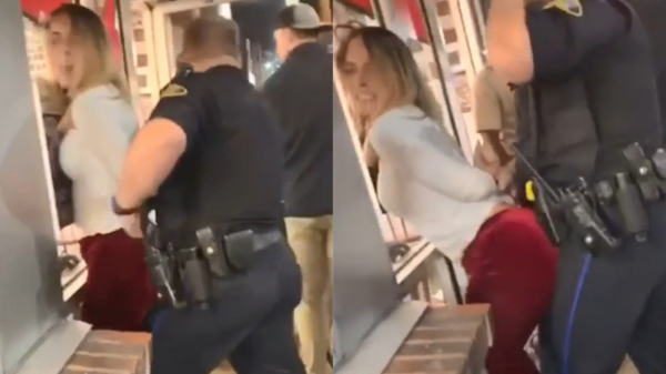 Blondje geniet net iets té veel als ze door een politieagent wordt gearresteerd