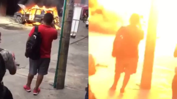 Omstanders schrikken zich het apezuur van ontploffende auto