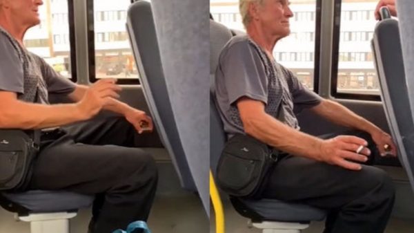 Asociale hufter wordt duidelijk gemaakt dat er niet wordt gerookt in het openbaar vervoer