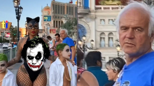 Moeder heeft zich verkleed voor Halloween en trekt veel bekijks