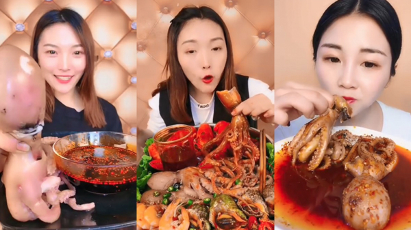 Slurpende Chinezen genieten van een octopusje tijdens deze onsmakelijke mukbang