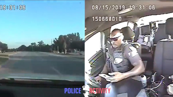 Appende politieagent wordt vanuit het niets voor zijn sodemieter gereden