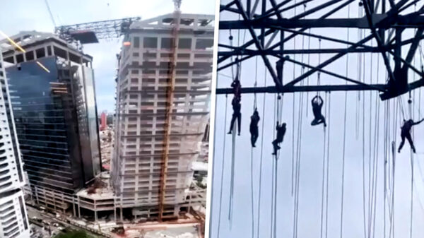 Horrorscène: bouwvakkers hangen aan kabels door ingestort gebouw in São Paulo
