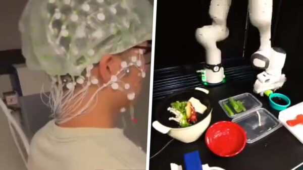 Man bereidt sukiyaki door middel van zijn eigen hersensignalen en een robot
