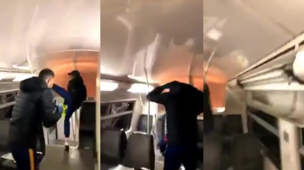 Frans tuig filmt zichzelf terwijl ze een trein aan gort trappen
