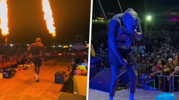 Broek van Braziliaanse rapper Djonga vliegt in brand tijdens z'n optreden