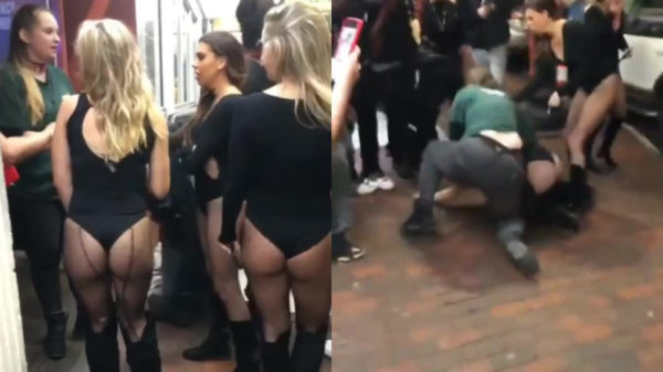 Blonde tuthola wordt stevig tegen de stoep gesmeten door vrouwelijke uitsmijter