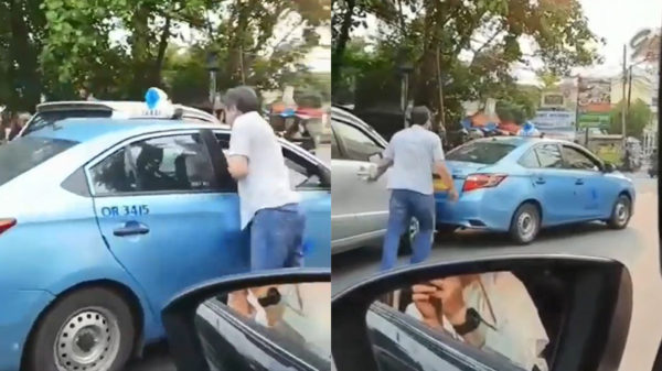 Indonesische taxichauffeur is er klaar mee en zet zijn bolide in z'n achteruit