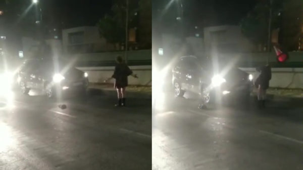 Verkeerskegel uitermate geschikt om wegblokkerende trut mee weg te werken