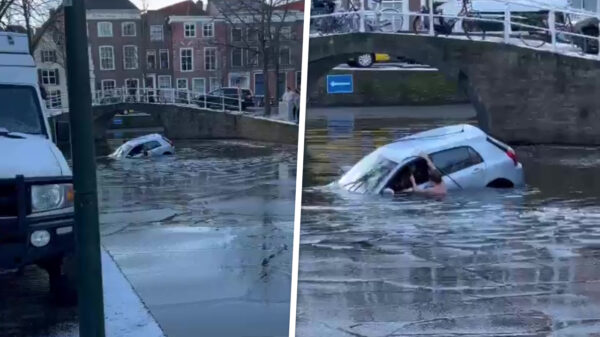 Auto te water geraakt in Delft, heldhaftige student redt vrouw uit ijskoude water