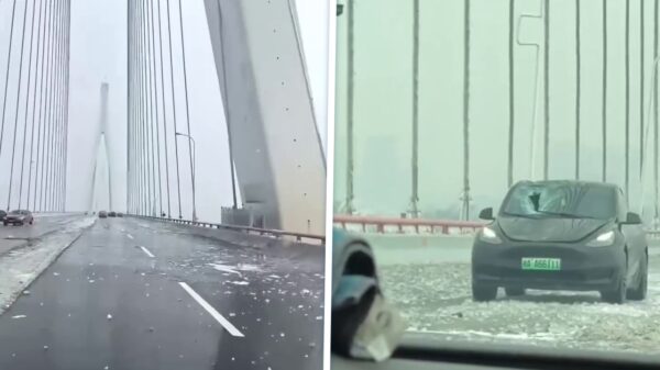 Chinese automobilist komt goed weg na val ijsblok van Dongting Lake Bridge