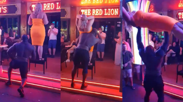 Als je geen sportschool in de buurt hebt voldoet een flinke dame ook prima