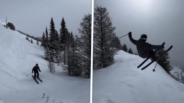 Skiër maakt geweldige sprong met verschrikkelijk slechte timing