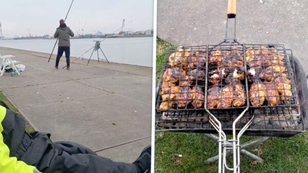Rotterdamse vissers slingeren traditiegetrouw hun barbecue aan tijdens ramadan