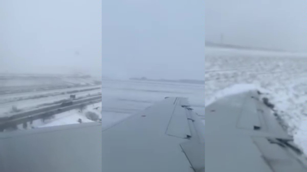 Vliegtuig glijdt van spekgladde landingsbaan op O'Hare Airport in Chicago