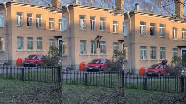 Vastketenen aan een verwarming blijkt niet genoeg voor deze Russische Houdini