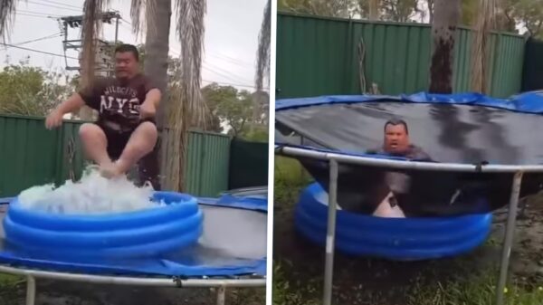 Protip: zet nooit een zwembadje op een trampoline