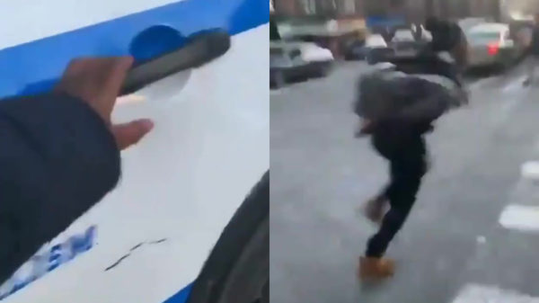 Geboeide dame gaat er als een haas vandoor nadat haar zus haar uit een politieauto bevrijdt