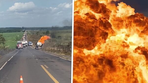 Krankzinnige explosie nadat tankwagen vol benzine in brand vliegt in Brazilië