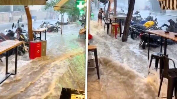 Straten van Athene veranderden in een kolkende watermassa door korte, maar hevige storm