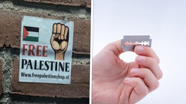 Weerzinwekkend: Scheermesjes aangetroffen achter pro-Palestijnse stickers in Amsterdam