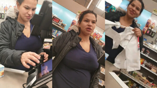 Kassajuffrouw is straalbezopen aan het werk in een apotheek