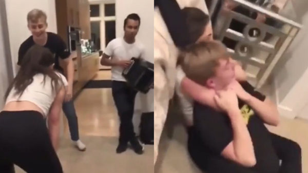 Kerel moet al vrij snel aftikken tijdens potje stoeien met een pittige tante