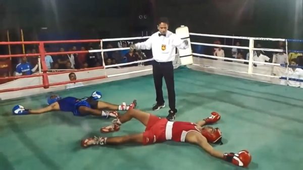 Boksers zijn er wel klaar mee en slaan elkaar tegelijk knock-out