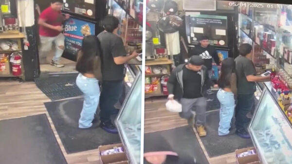 Deze gozer wilde even gratis graaien, maar kreeg een lading korting op z’n kaak