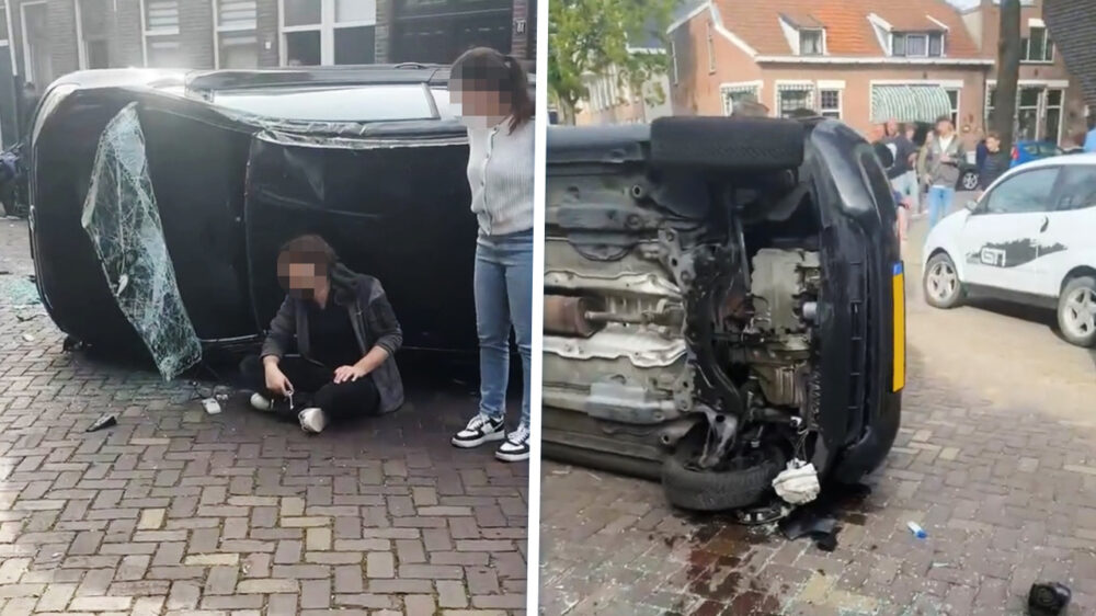 Beelden van ongeluk in Vlaardingen waarbij iemand z'n Volkswagen UP zijn zijkant parkeert